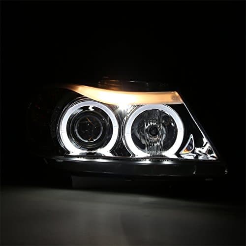 For BMW E90 3-Series 4 Doors Sedan Chrome Clear Halogen Type Halo Ring LED Eye Lid Projector Headlights