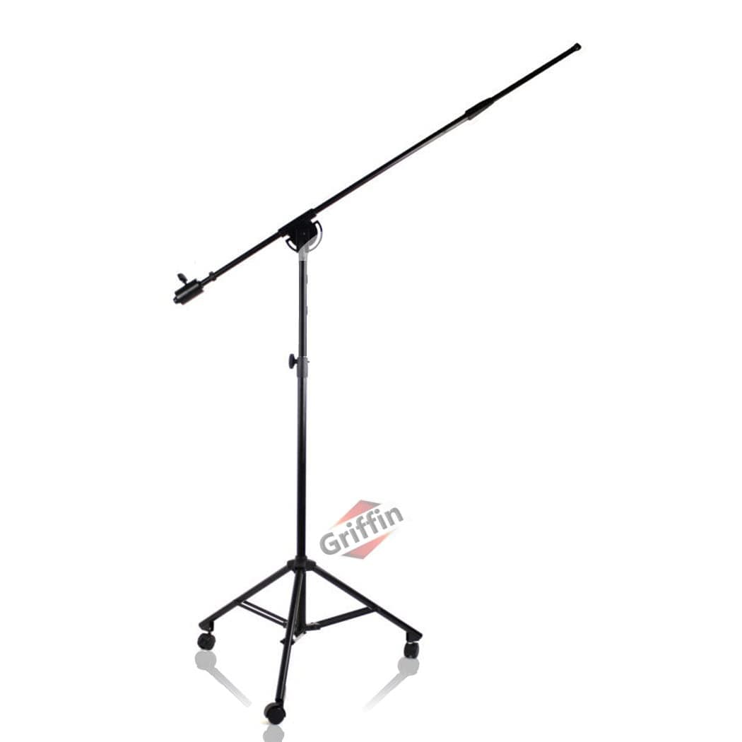 GRIFFIN 11FT Tall Rolling Mic Boom Stand (Extended XHeight Edition) with Telescopic Arm & Tripod Base – Studio Microphone Wheeled Stand for Overhead Drums, Choir, Vocal Recording