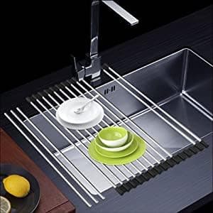 Roll Up Dish Drying Rack 21" x 16" - Over The Sink for Kitchen Counter, Foldable SUS304 Stainless Steel Dish Drying Rack for Cups, Utensils, Fruits, Vegetables