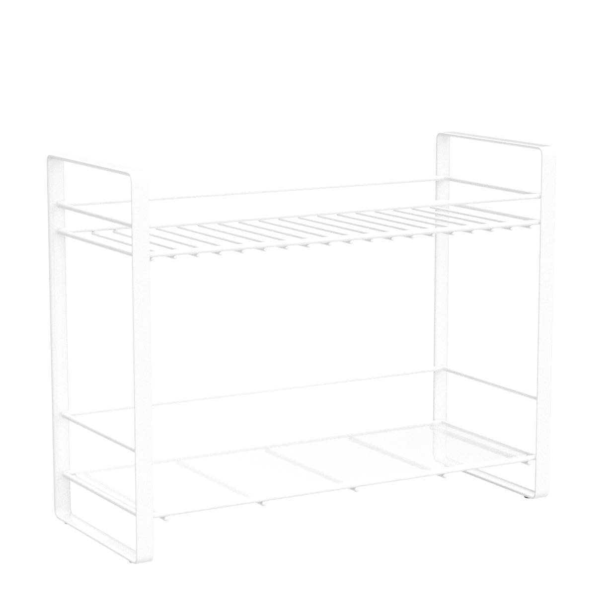 Decorlay Metal 2-Tier Kitchen Organizer Spice Rack | Bartan Stand | Jars and Bottle Holder | Storage Rack For Kitchen - White | Countertop, Tabletop