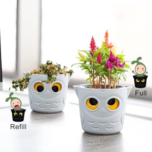 Restmo 3 Pack Cute Owl Plant Pots, 12.7cm Self Watering Planters for Indoor Plants, Plastic Flower Pots with Owl Eye Water Level Indicator, for African Violet, Succulents, Monstera
