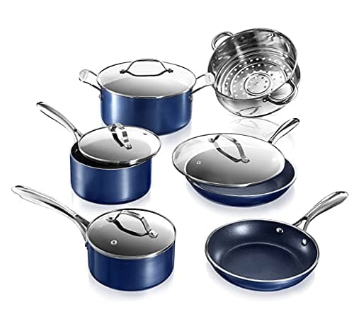 Granitestone 10 Pc Pots and Pans Set Non Stick Cookware Set, Kitchen Cookware Sets, Pot and Pan Set, Pot Set, Diamond Coated Nonstick Cookware Set with Lids, Non Toxic, Dishwasher Safe, Blue