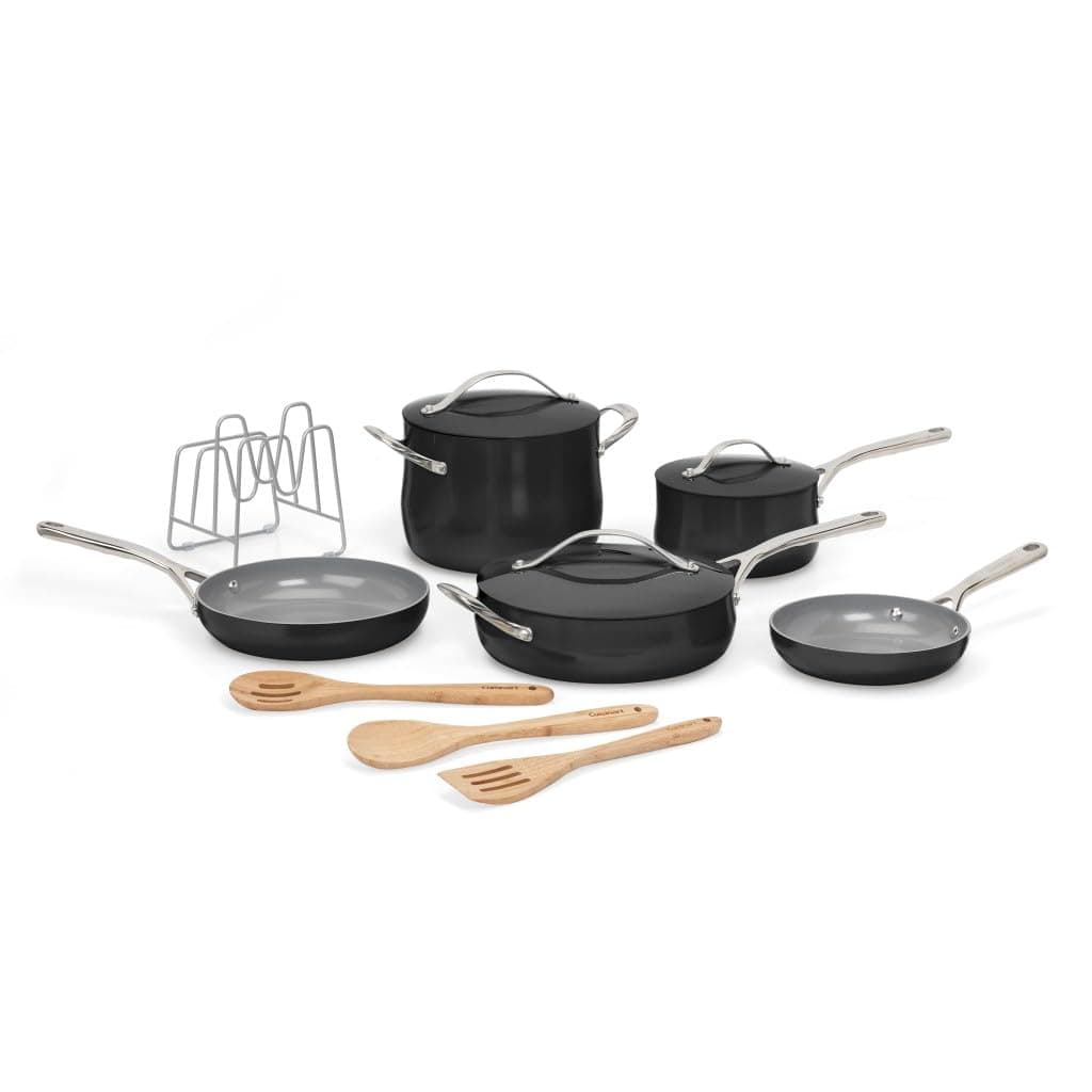 Culinary Collection 12-Piece Pots and Pans Set, PURELYCERAMIC Nonstick, Black