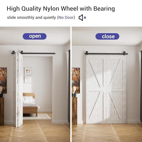 CCJH 40" Bi-Folding Sliding Barn Door Hardware Kit for 2 Doors,Slide Smoothly Quietly,Black Track Top Mount Roller,No Door