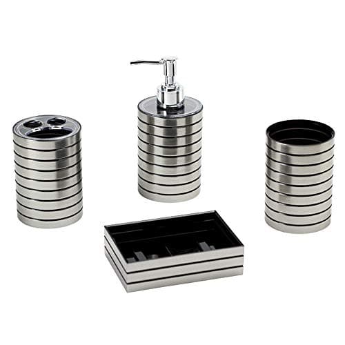 Moseason 4 Piece Painted Bearing Bathroom Accessories Set Plastic,Includes: Soap Dispenser Pump, Toothbrush Holder, Tumbler, Soap Dish