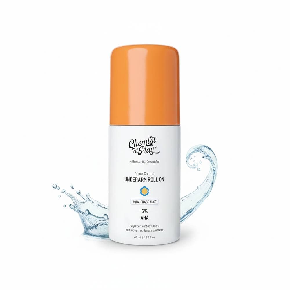 Chemist at Play Underarm Roll On with 5% Lactic Acid, 1% Mandelic Acid | Prevents Odor, Brightens Skin & Eliminates Underarm Skin | Long Lasting Aqua Fragrance | Alcohol and Aluminum Free (1.3 oz)