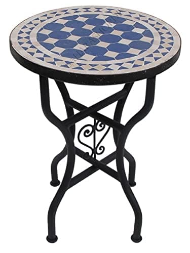 'Moroccan Mosaic table round diameter 40 cm "Dama Blue/Natural
