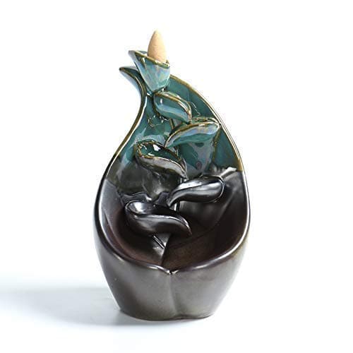 PHILOGOD Blue Leaf Waterfall Backflow Incense Holder Ceramics Incense Cone Burner Creative Home Decoration Ornamental