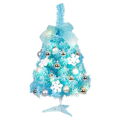 24inch Mini Blue Christmas Tree,Tabletop Christmas Tree with Light and Ornament,Pre-Lit Desktop Christmas Tree Xmas Tree for Christmas Decoration Supplies