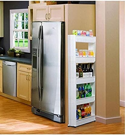 KANTHI Plastic 4 Tier Kitchen Storage Organiser Rack Holder with Wheels(4 Layer, White, APC525)