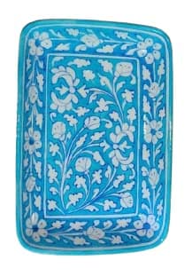 Craft Park Jaipur Blue Pottery Handcrafted Rectangular Food Serving Tray for Home&Kitchen(9.5x5.5x1.5 in)(CP-T13)