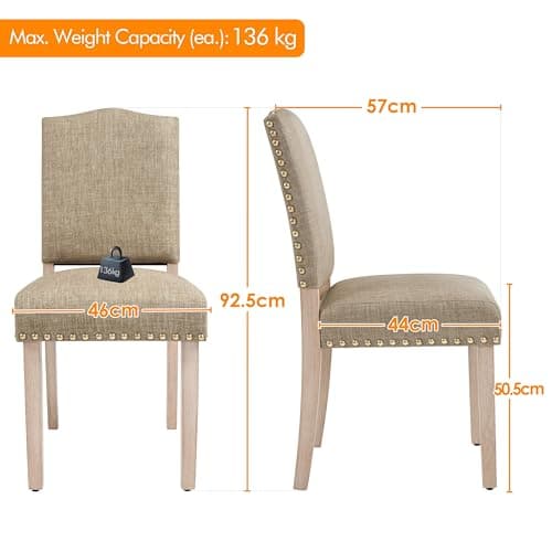 Yaheetech Modern Dining Room Chairs Set of 4 Kitchen Chairs with Nailhead Trim and Upholstered Seat for Home, Living Room, Khaki