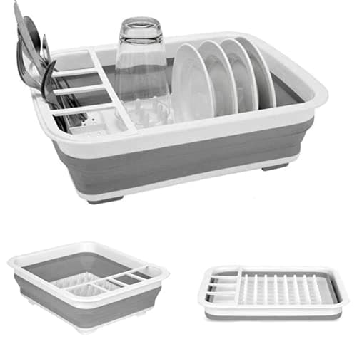 ZOUYO Collapsible Dish Drying Rack Portable Dish Drainer Dinnerware Organizer for Kitchen Counter RV Storage Campers