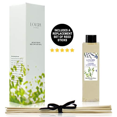 LOVSPA Lavender & Ylang Ylang Reed Diffuser Oil Refill with Replacement Reed Sticks - Calms & Balances The Mind - Diffusing Oil Liquid for Scented Sticks, 4 Ounces, Made in The USA Made in The USA