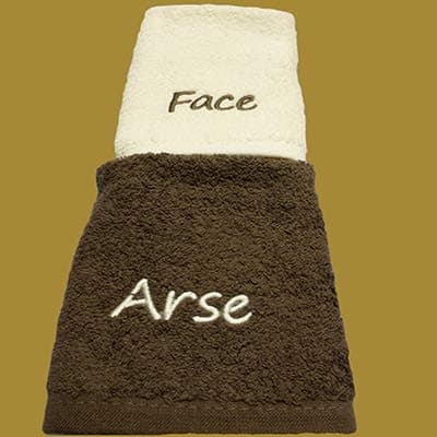 Arse and Face Embroidered Face Cloths (Grey & White)