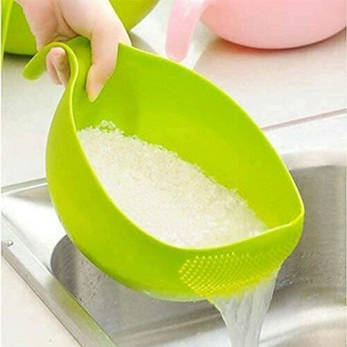 ATEVON Green Multi-Use Strainer/Washer Bowl - Ideal for Rice, Vegetables & Fruits - Convenient and Durable Kitchen Tool - Multicolor, Plastic, 11L x 10W x 11H Centimeters