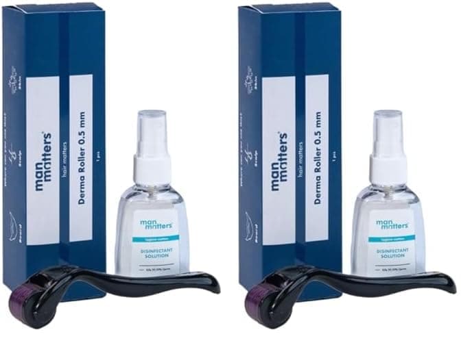 Man Matters Derma Roller With Disinfectant | 540 Micro 0.5mm Titanium Alloy Needles | Reduces Hair Fall & Stimulates Hair Follicles | Easy to use | Safe and Effective (Pack of 2)