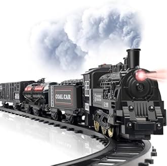 OCHIDO Train Set - Electric Train Toy Gift for Boys & Girls, Ages 3-8, HO Scale, Black with Light & Smoke Effects, Christmas & Birthday Gift
