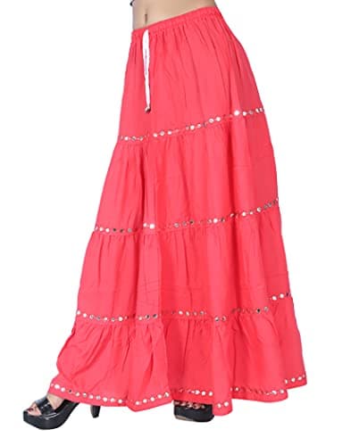 reyon Cotton Plastic Mirror Thread embroedary Flared Long Maxi Skirt for Girls/Womens/Ladies