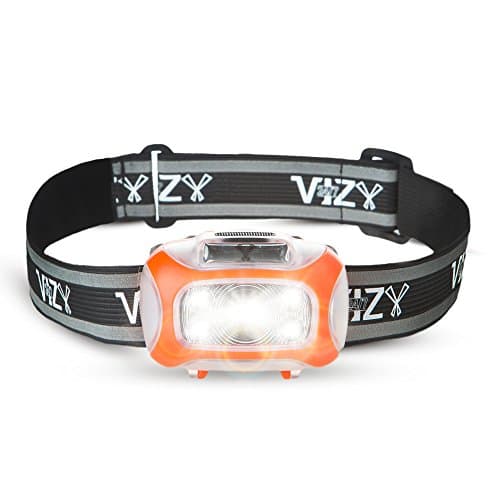 247 Viz LED Headlamp with Motion Sensor - See the Road & Stay Safe - 2 Bright White & 2 Red Lights - Running, Hiking, Camping, Dog Walking and Night Safety for Kids - Lightweight Head Lamp for Comfort