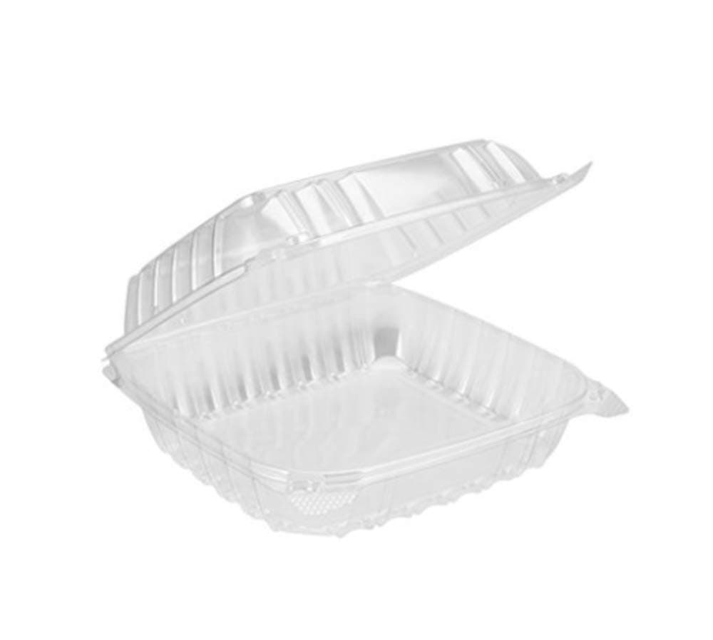 Solo Dart 8" x 8"x 3" Clear Plastic Hinged Food Take-Out Container 1-Compartment (Pack of 25)