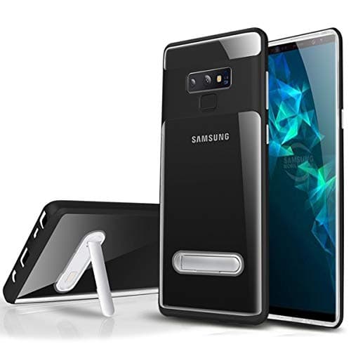 Galaxy Note 9 Case,WATACHE Slim Fit Hybrid Crystal Clear Hard PC Back + Soft TPU Inner Protective Case Cover with Magnetic Plastic Kickstand for Galaxy Note 9(Black)