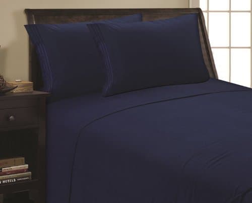 Elegance Linen 1600 Thread Count 3-LINE Egyptian Quality Luxurious Silky Soft WRINKLE & FADE RESISTANT 4 pc Sheet set, Deep Pocket Up to 16" - All Size and Colors , Full Navy