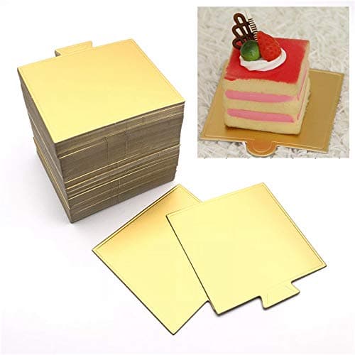 Square Gold Disposable Paperboard Cake Boards Cake Base for Mousse Cupcake Dessert Displays,100-Count
