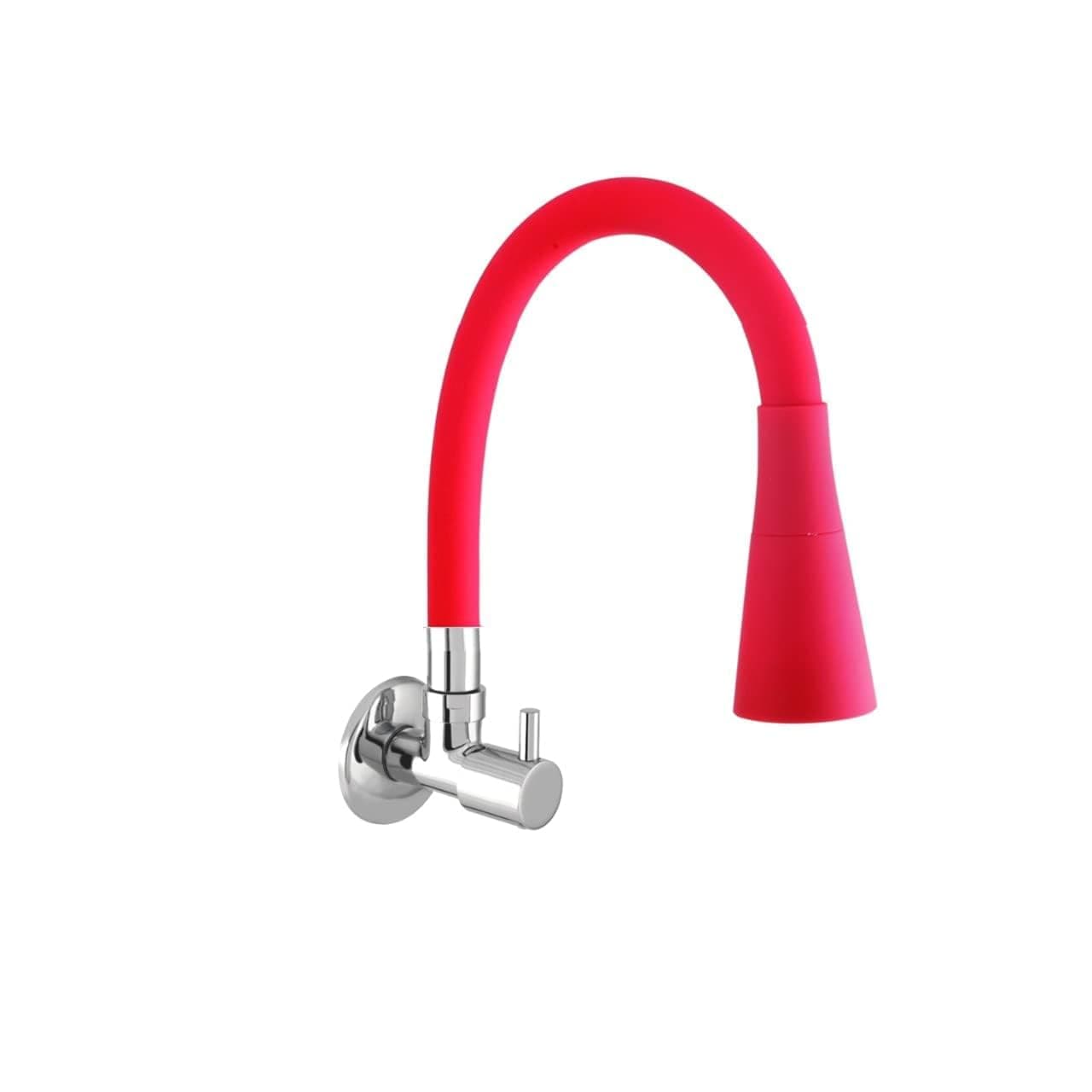 Azera Dual Flow Chrome Wall Mount Brass Kitchen Sink Tap with Flexible Neck | Dual Sprayer Function 2 Way Shower Foam and Flow for Home Restaurants RED