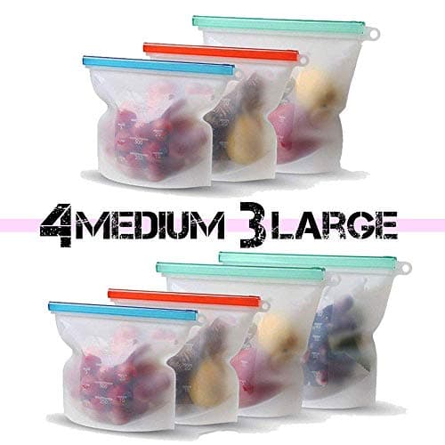 Reusable Sandwich Bags 4 pcs - 3 Medium/ 1 Large - Silicone Reusable Sandwich Bags - Reusable Silicone Food Bag - Sandwich Storage Bags