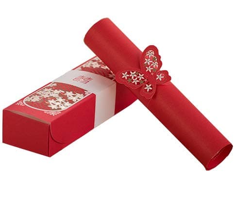 100 Sets Laser Cutting Box Packed Butterfly Knot Wedding Invitation Cards Scroll Birthday Party Invited Cards with Inner Sheet Red