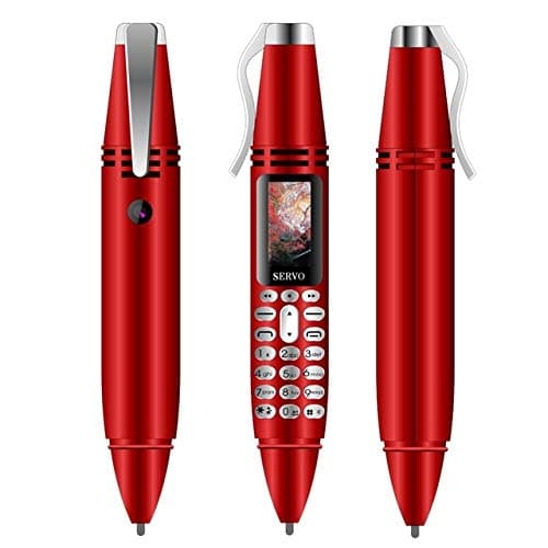 Mini Cell Phone Pen Style Bluetooth Dialer 0.96" Tiny Screen Mobile Phone Support GSM Dual SIM Max 32G TF Card with Camera Flashlight Voice Recorder (Red)