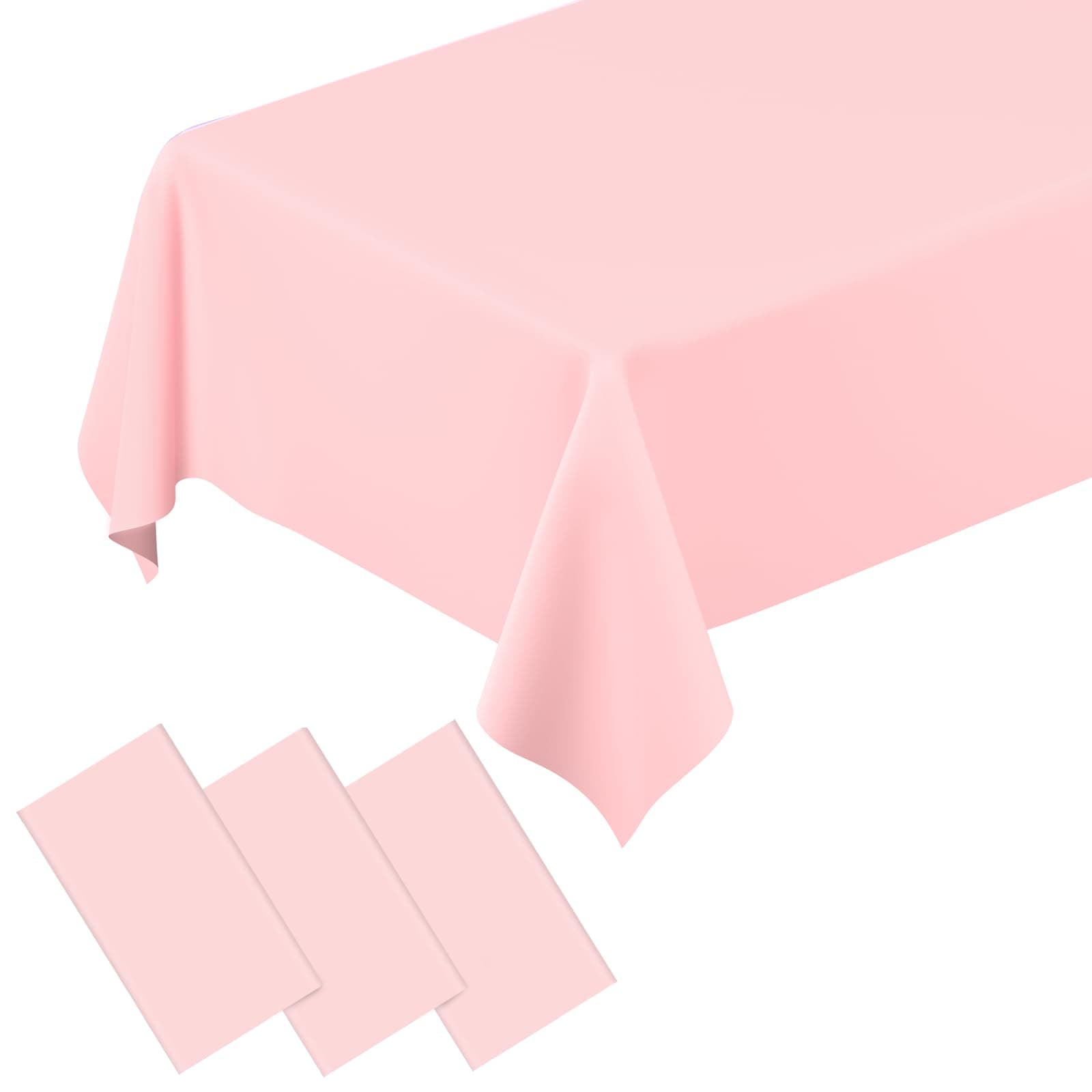 QISOLIY 3 Pcs Light Pink Tablecloth Light Pink Disposable Plastic Table Cloths for Parties Disposable, Waterproof Rectangular Light Pink Table Cover for Camping, Birthday, Party, Picnic 54 × 108 Inch