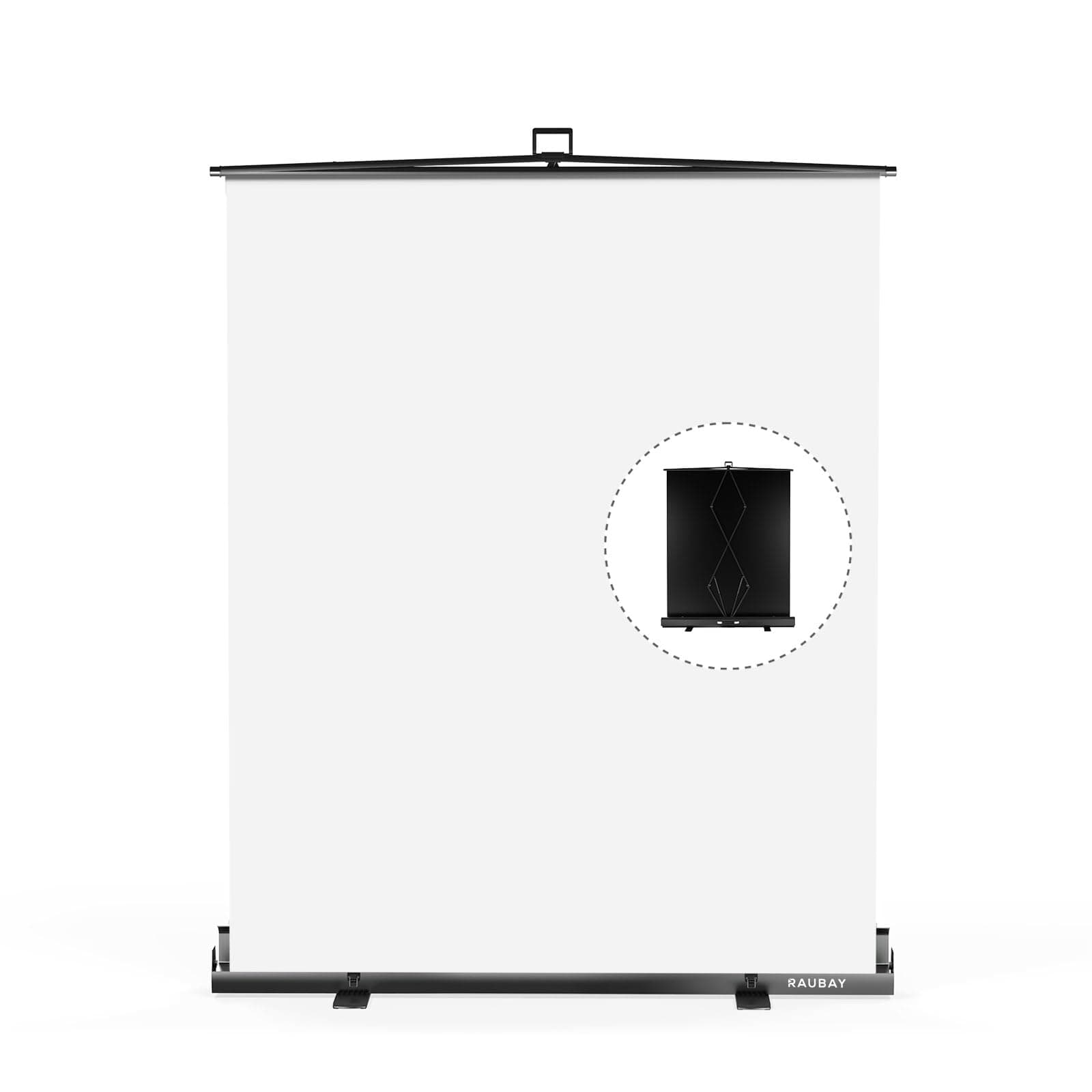 RAUBAY 【Easy Set Up】 152 x 210cm Collapsible White Backdrop Screen Portable Retractable Panel Photo Background with Stand for Video Conference, Photographic Studio, Streaming
