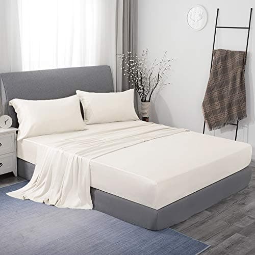 JSD Tencel Sheet Set Queen Lyocell Sheets 4 Piece Silky Soft Eucalyptus Sheets Hotel Beddings Sheets Ivory 16" Deep Pocket