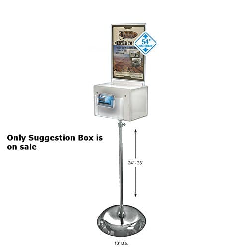 Suggestion Box in White Large 9W x 6.25D x 6.25H Inches with Adjusting Pedestal
