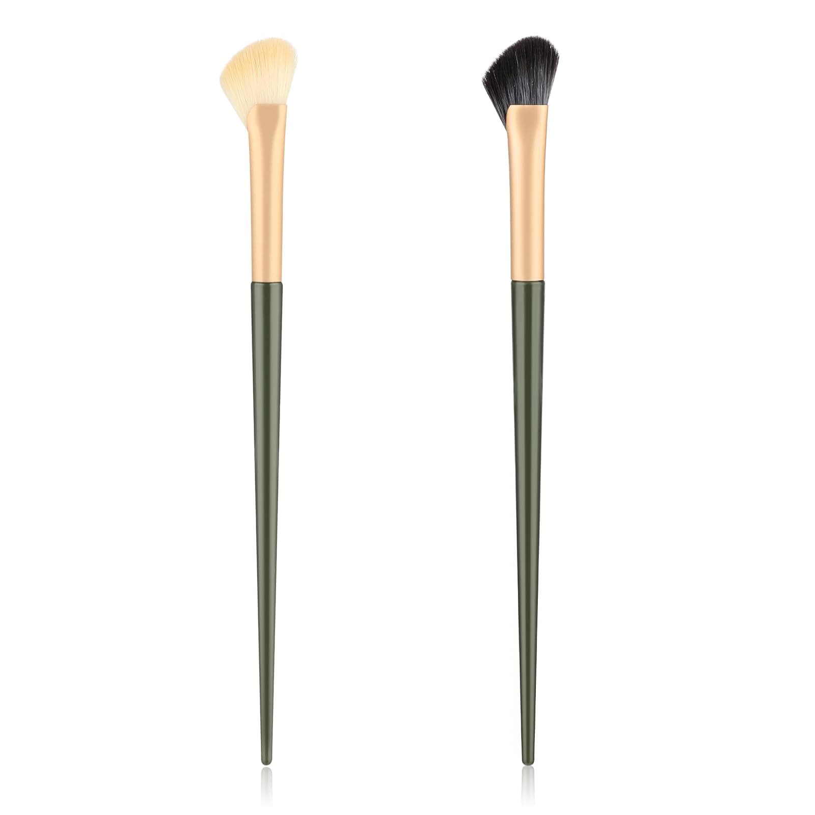 Nose Contour Brush 2 Pcs Half Fan-Shape Shadow Angled Concealer Precision Concealer Pen Under Eye Blushes Brushing Highlighter for Blending Liquid Cream Powder Cosmetics Accessorie(White/Black)