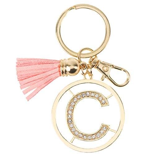 Gold Silver Rhinestone Alphabet Initial Letter Keychain, Key Ring, Bag Charm w/Tassel