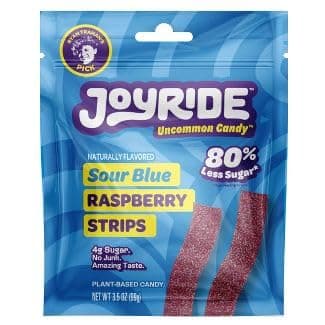 Joy Sweets Blue Raspberry Candy Strips, 80% Less Sugar - 3.5oz, Gummy Strips, Gummy candy strips, Candy Belts, Sour Candy Strips.