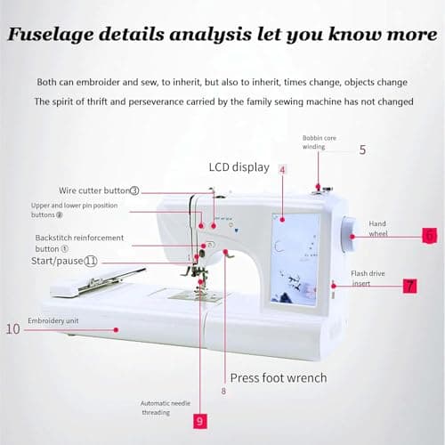 Computerised Digital Sewing Machine Embroidery Quilting Machine, Electric Embroidery Machine, 158 Built-In Patterns, 7'' Large LCD Touchscreen for Home Use
