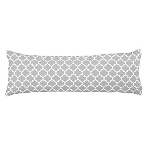 Eongo 20x54 inch Pillow Cover Gray White Moroccan Quatrefoil Pattern Body Pillow Case Cotton