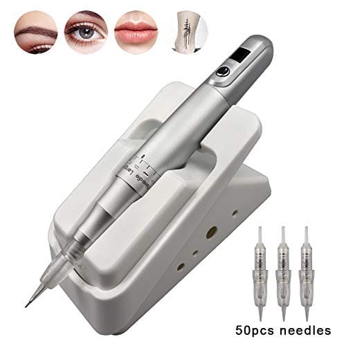 Permanent Makeup Machine LED Display Speed for Eyebrow Eyeliner Lips MTS Microblading Machine Super Quiet with Penholder and 2pcs Cartridge Needles (Black Machine)
