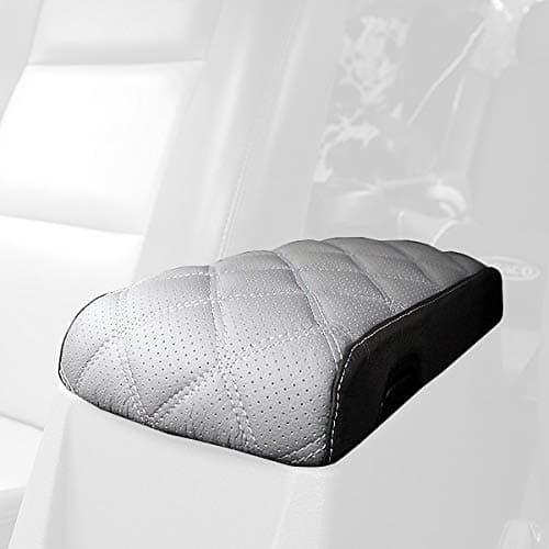 RedlineGoods armrest cover compatible with Dodge Durango 2004-09. Tailor made - not universal! Genuine top-grade Italian Black suede (Alcantara) with Blue thread