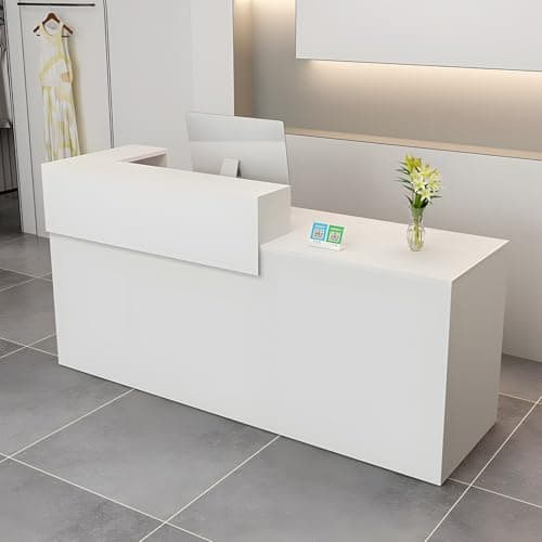 Modern Reception Desk with Drawer & Open Shelves - Adjustable 100-180 cm Front Counter Table for Salons Offices Lobbies Retail Stores & Home Offices - Stylish Computer Workstation