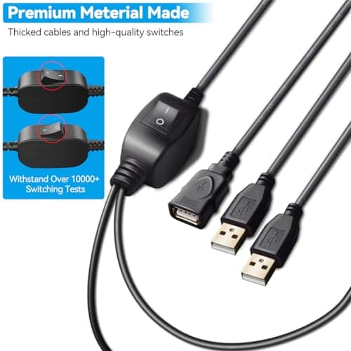USB Splitter 2.0, USB Y Cable One Male to Female Dual Hub Power Cord Extension Adapter1.5m(with USB Print Cable 1.5m)