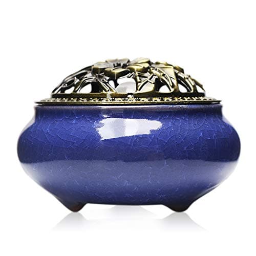 Incense Burner 3 in 1 Ceramic Stick Incense Burner Cone Incense Stick Holder for Home Decor Yoga Spa Meditation (Ice Split Sapphire)