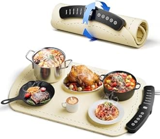 Warming Mat for Food, Fast Full Surface Graphene Electric Warming Tray, Foldable and Portable Food Warmer, 7 Temperature Settings and 1-4 Hour Adjustable Timer, for Parties, Gifts for Mom(Beige)