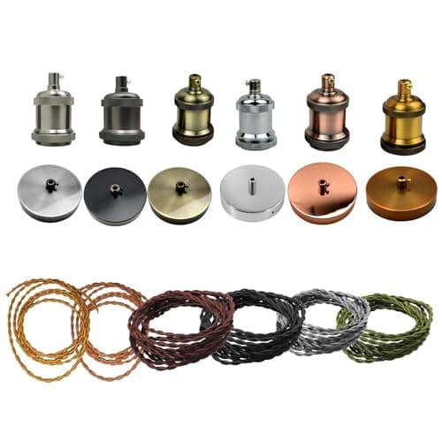 Vintage Light Fitting Ceiling Rose Fabric Cable Pendant Lamp Holder accessories (Chrome, Brown+Chrome)