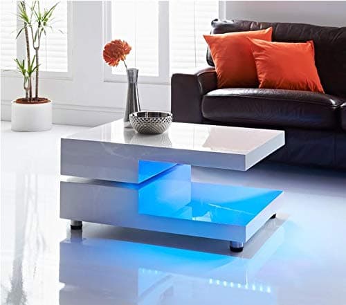 Lumina White Adjustable LED Coffee Table LED Changing Lights Living Furniture
