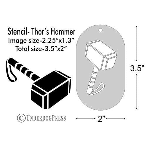 Stencil- Thor's Hammer, 2.25x1.3 Inch Image on 3.5x2 Border, Size 1